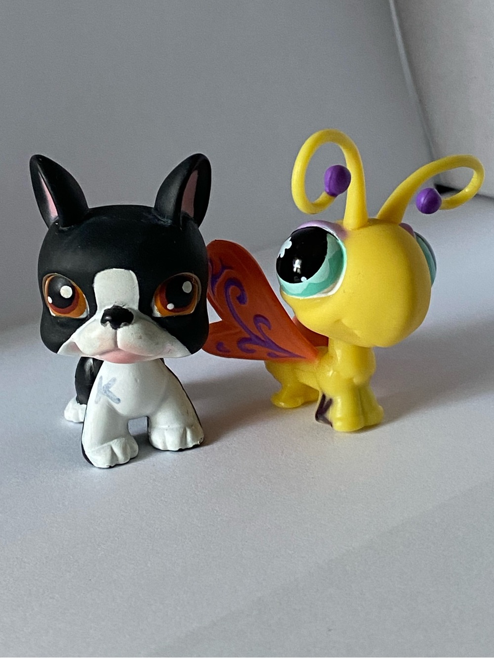 Littlest Pet Shop Black & White Boston Terrier with Yellow Butterfly